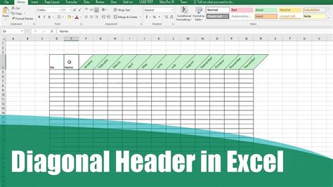 how to make a table with angled headers in excel