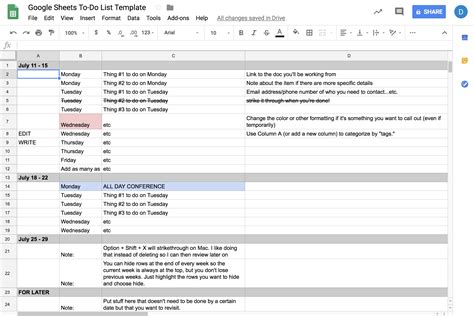 how to make a task list on google sheets