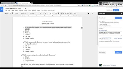how to make a test on google docs