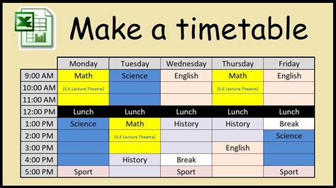 how to make a time table in excel