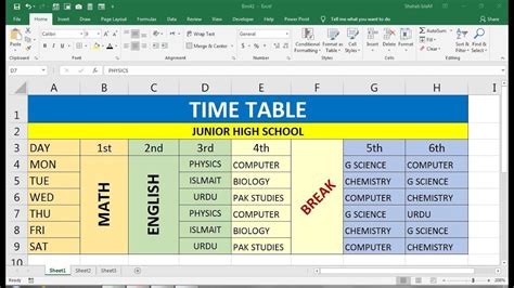 how to make a time table using excel