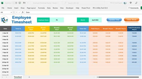 how to make a timesheet in excel with lunch break