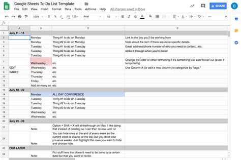 how to make a to do list in sheets
