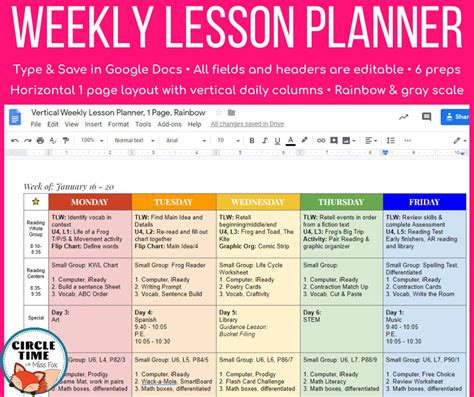 how to make a weekly lesson plan template in google docs