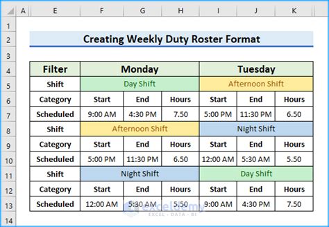 how to make a weekly roster in excel