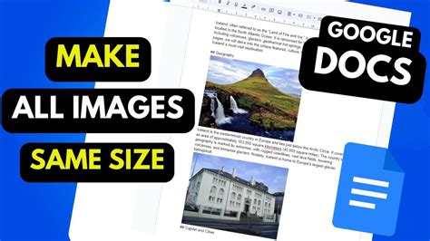 how to make all images on google docs the same size