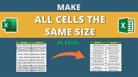 how to make all merged cells in excel the same size