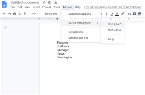 how to make an alphabetical list in google docs