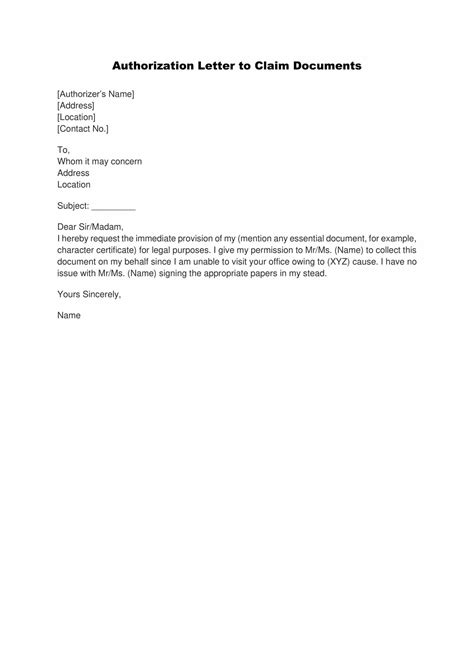 how to make an authorization letter to claim documents