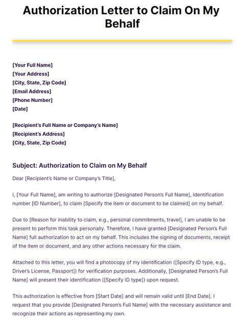 how to make an authorization letter to claim on my behalf