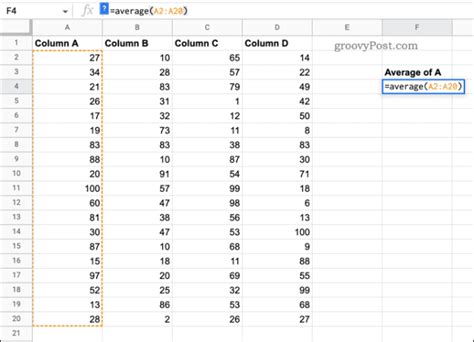 how to make an average formula in google sheets