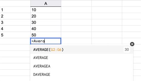 how to make an average function in google sheets