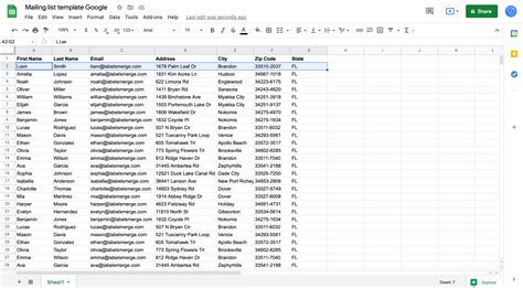 how to make an email list on google sheets