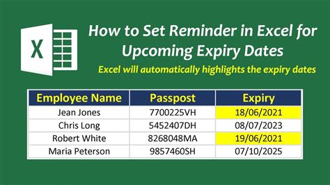 how to make an expiry date on excel