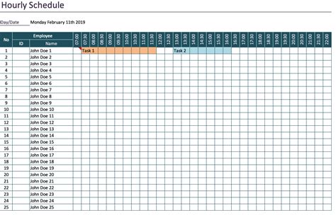how to make an hourly calendar in excel