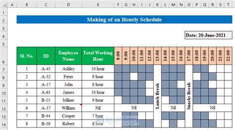 how to make an hourly schedule in excel