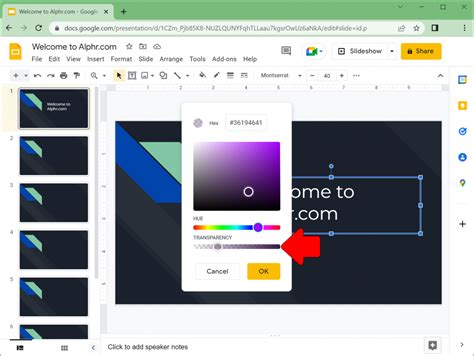 how to make an image semi transparent in google slides