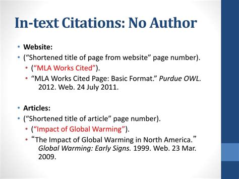 how to make an in text citation for a website with no author mla