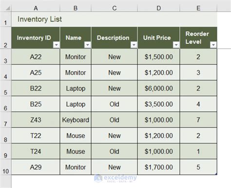 how to make an inventory list with pictures in excel