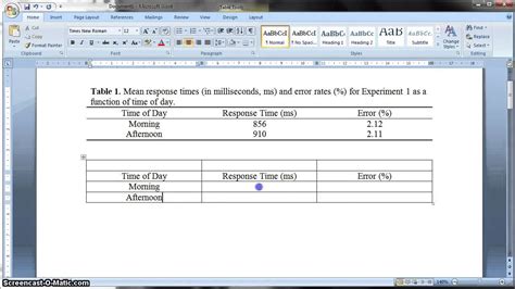 how to make apa format table in word