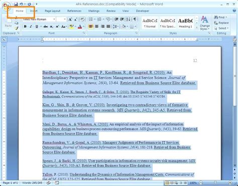 how to make apa reference page in word