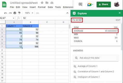 how to make average on google sheets