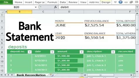 how to make bank statement in excel