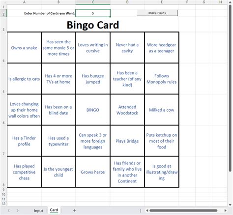 how to make bingo cards using excel