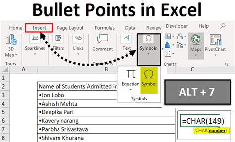 how to make bullet points in excel sheet