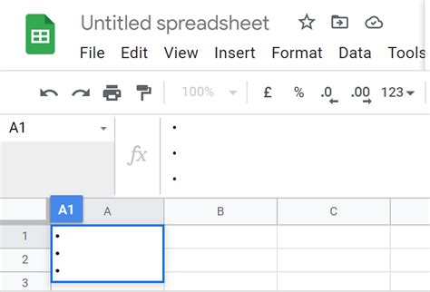 how to make bullet points in google sheets in one cell