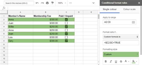 how to make check boxes in google sheets change color