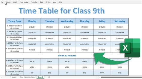 how to make class time table in excel