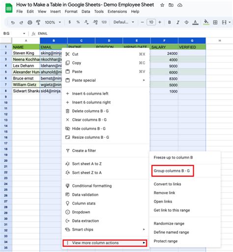 how to make collapsible sections in google sheets
