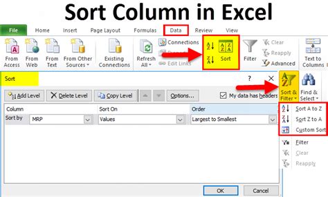 how to make column sort in excel