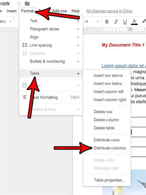 how to make columns in google docs the same size