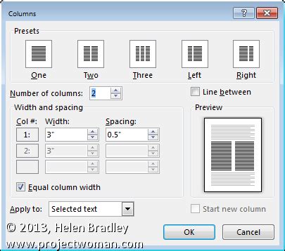 how to make columns inside a text box in word