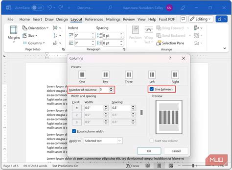 how to make columns the same size in word