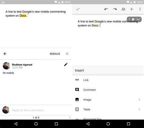 how to make comments on google.docs.mobile