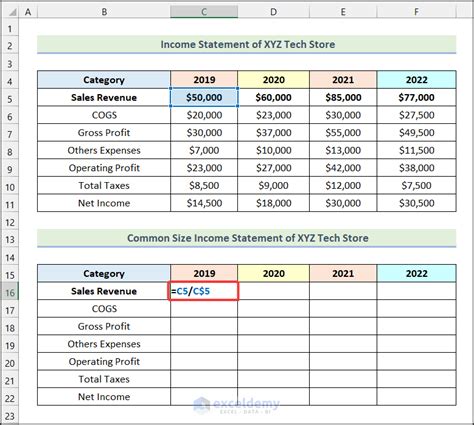 how to make common size balance sheet in excel