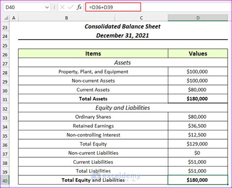 how to make consolidated financial statements in excel