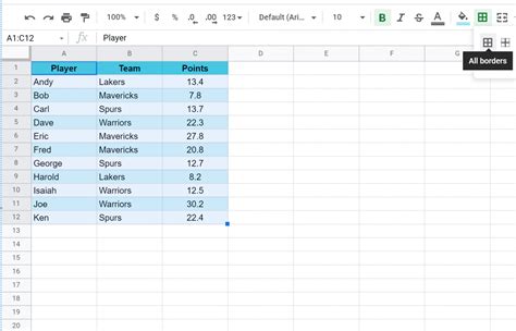 how to make data table in google sheets