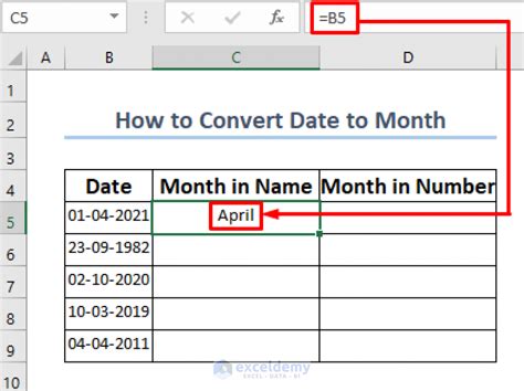 how to make date into month in excel