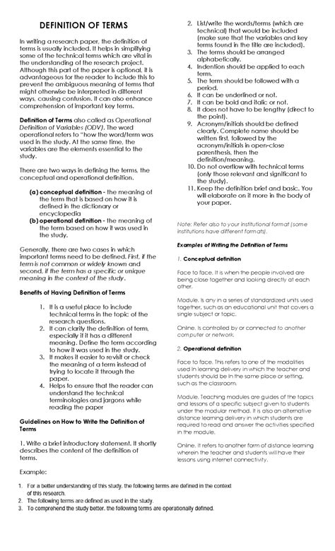 how to make definition of terms in research sample
