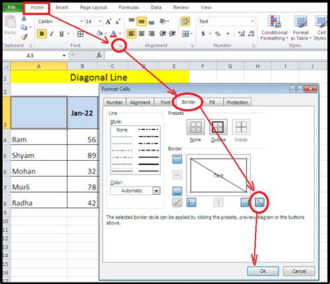 how to make diagonal line in excel cell