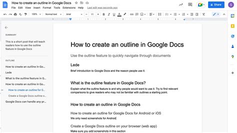 how to make document outline in google docs