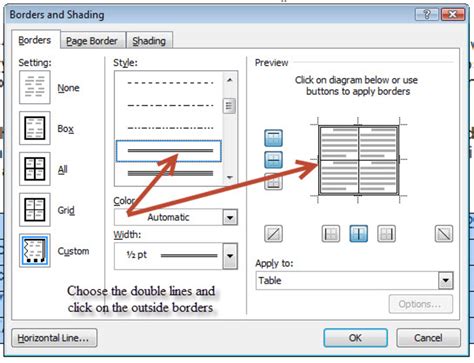 how to make double line table in word