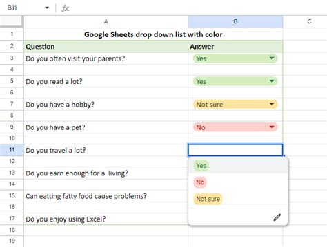 how to make drop down list in google sheets with color