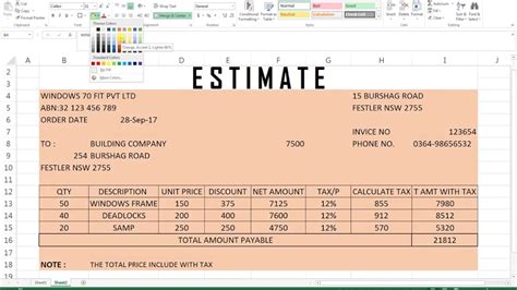 how to make estimate bill in excel