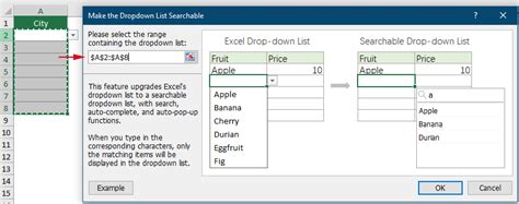 how to make excel drop down list searchable