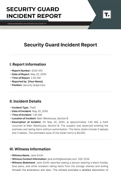 how to make explanation report security guard sample
